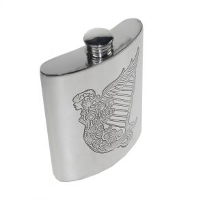 Personalised 6 oz Irish Harp Pewter Kidney Hip Flask