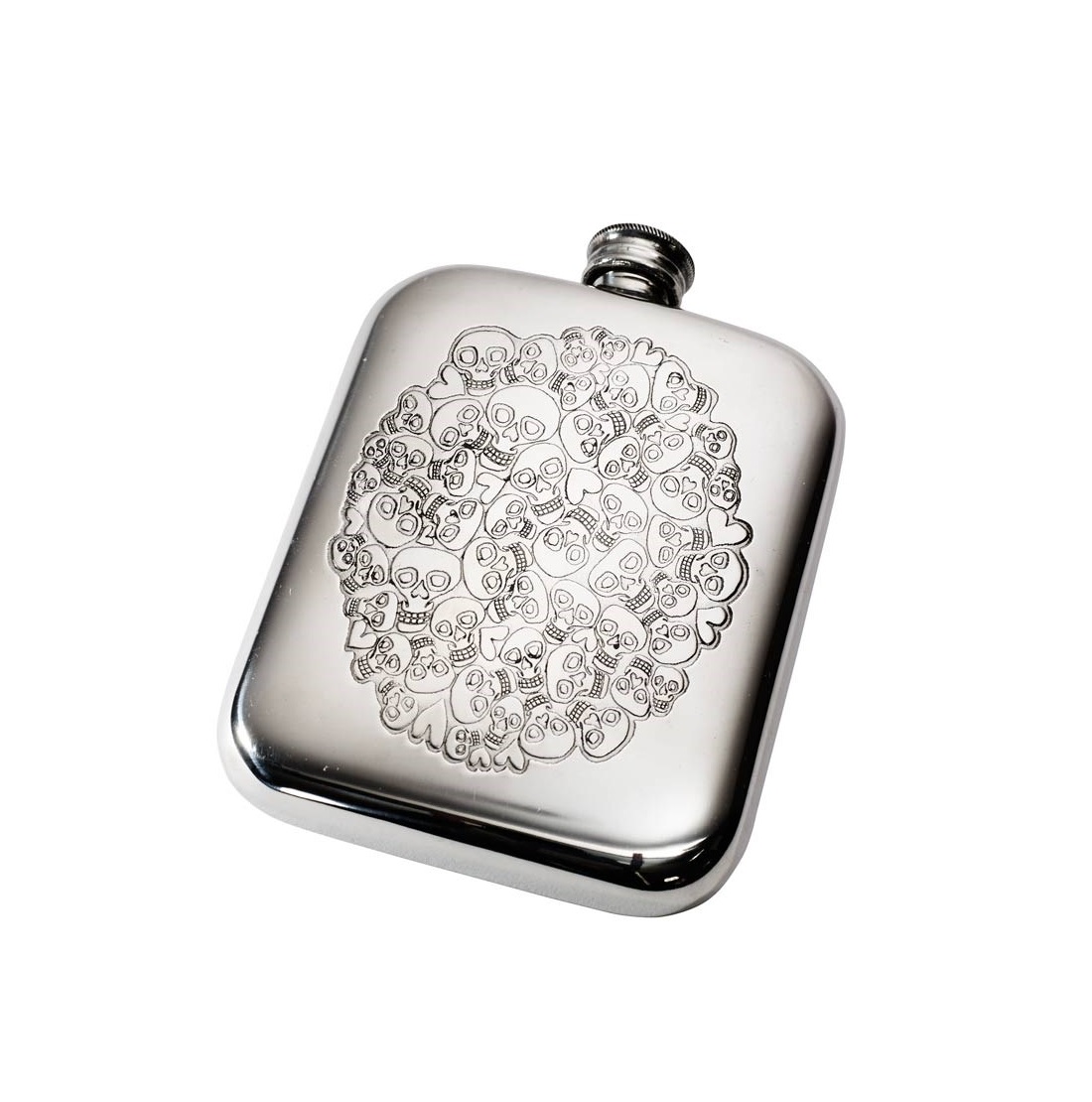 Personalised 6 oz Skull Heart Cluster Pewter Hip Flask