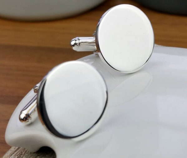 Personalised Round Silver Cufflinks and Presentation Box with Free Engraving