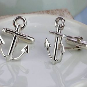 Sterling Silver Anchor Shaped Cufflinks with Presentation Box