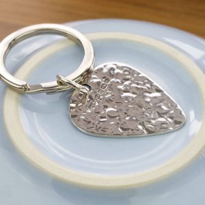 Personalised Hammered Effect Silver Plectrum Keyring