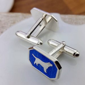 Silver And Blue Enamel Dog Cufflinks with Luxury Presentation Box