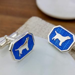 Silver And Blue Enamel Dog Cufflinks with Luxury Presentation Box