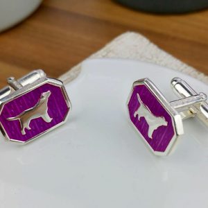 Silver And Cerise Dog Cufflinks with Luxury Presentation Box