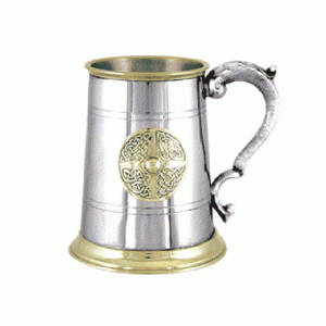 Personalised Celtic Pewter Tankard with Gilded Shield Detail