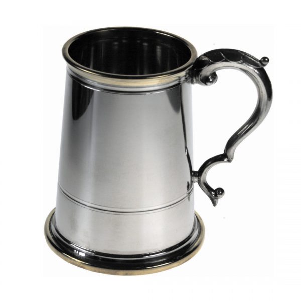 Personalised Polished Pewter Tankard with Brass Detailing