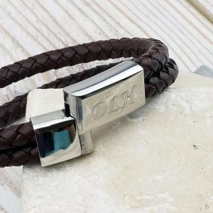 Chestnut Leather Personalised Mens Bracelet
