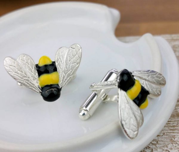 Silver Bumble Bee Cufflinks with Luxury Presentation Box