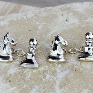 Knight Takes Pawn Chess Silver Cufflinks
