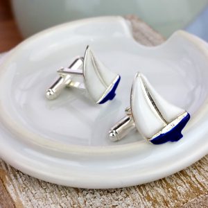 Enamelled Sterling Silver Sailing Boat Cufflinks