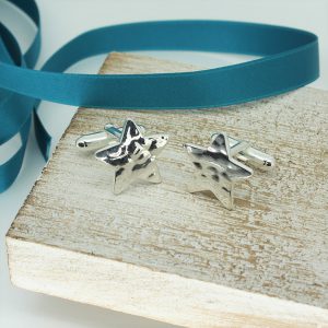 Star Shaped Cufflinks In Hammered Silver