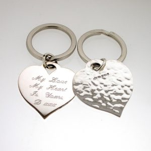 Personalised Silver Heart Keyring With Hammered Texture