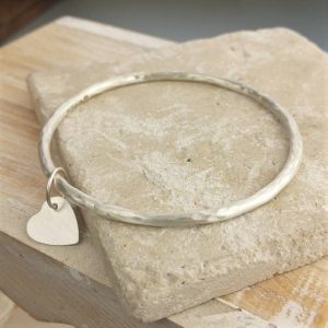 Personalised Pierced Heart Ladies Silver Bangle